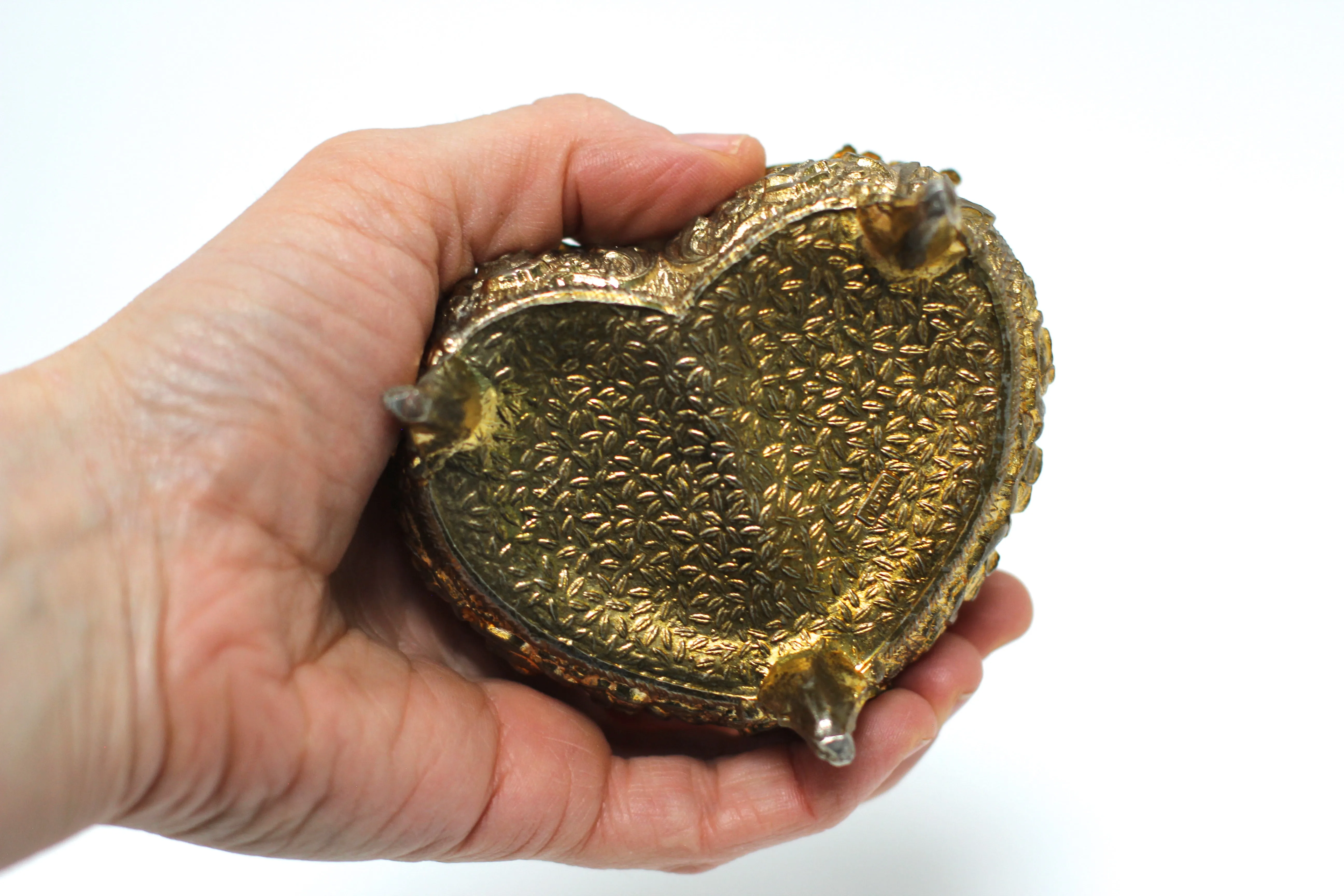 Antique Heart Shaped Gold White Jewelry Box