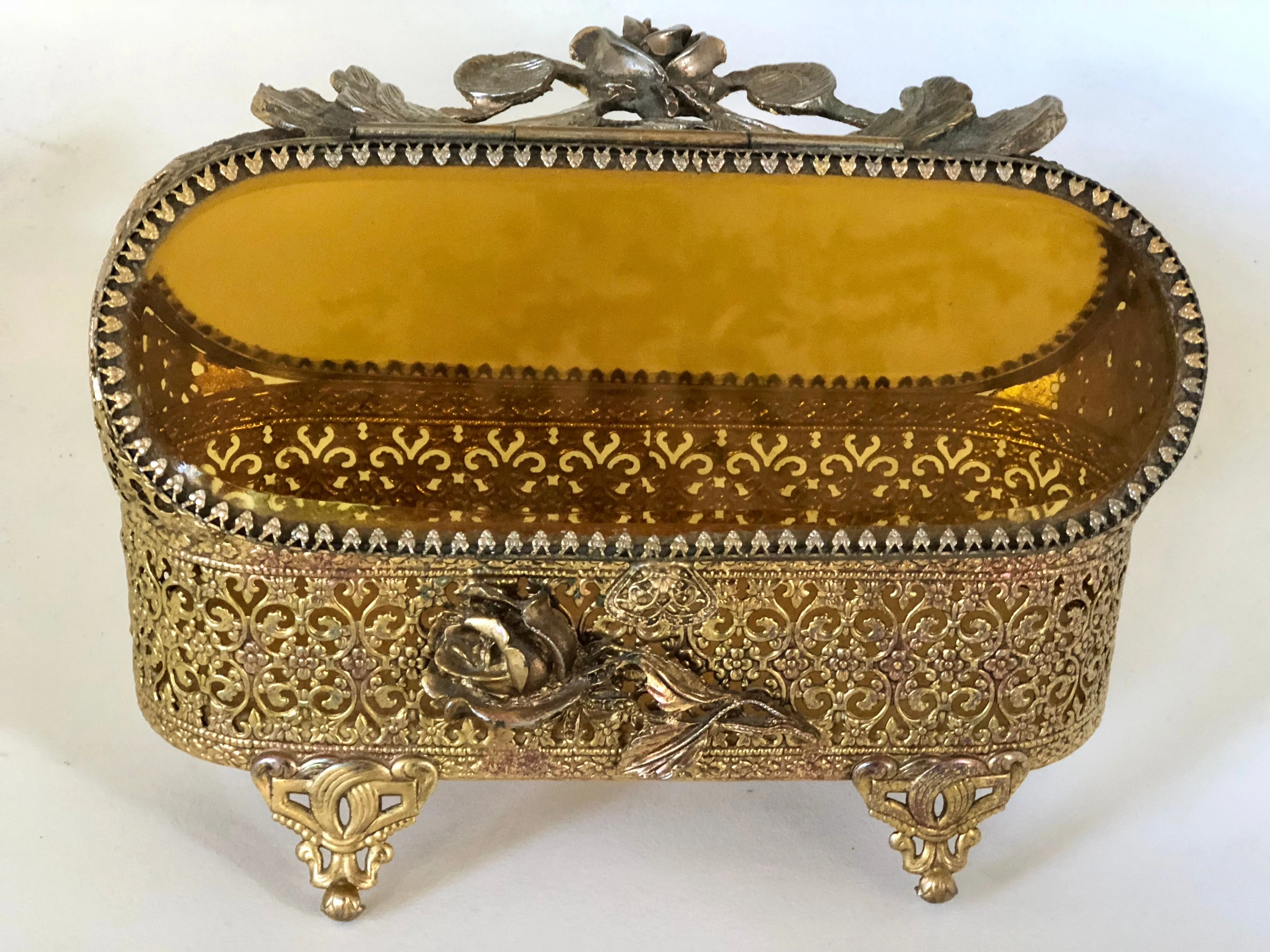 Antique Rare Amber Glass Jewelry Box