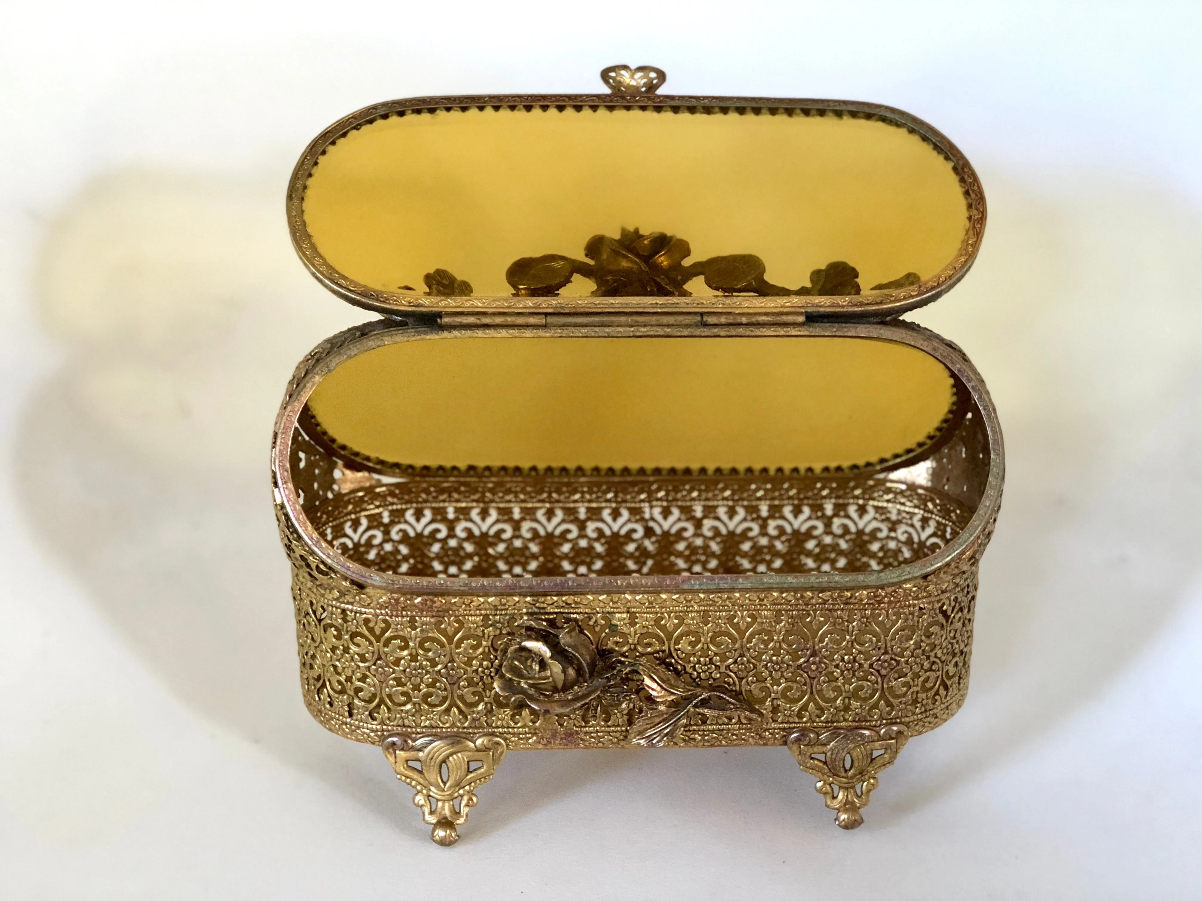 Antique Rare Amber Glass Jewelry Box