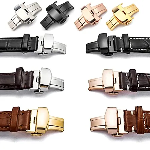 Aokelily Butterfly Watch Deployment Clasp Watch Buckle Replacement for Leather Watch Bands Straps Width (16mm,18mm,20mm,22mm,24mm) with 4 PCS Spring Bars and 1 PCS Spring Bars Tool (16mm, Black)