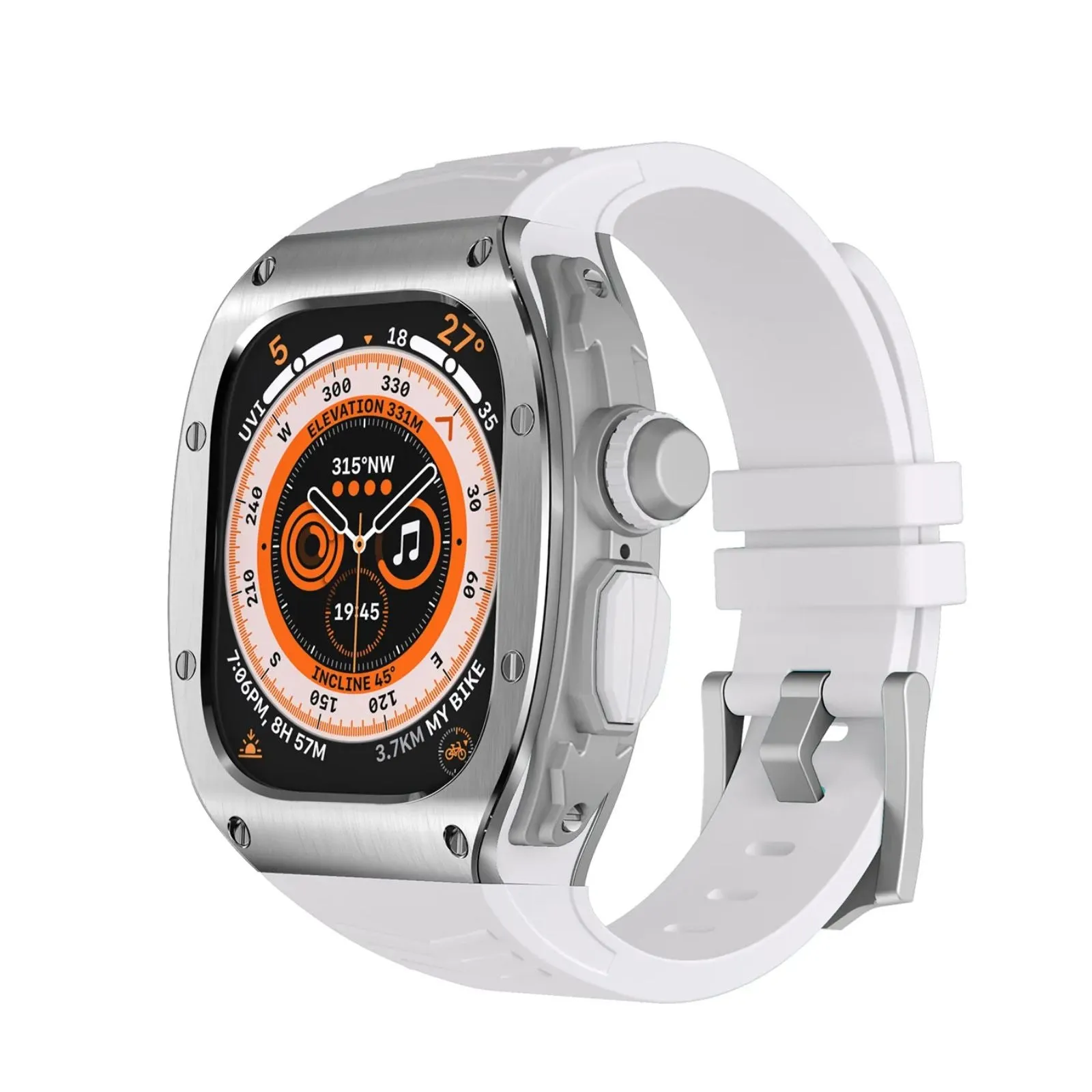 Armor Stainless Steel Case with Rubber Band for Apple Watch Ultra 49mm - White