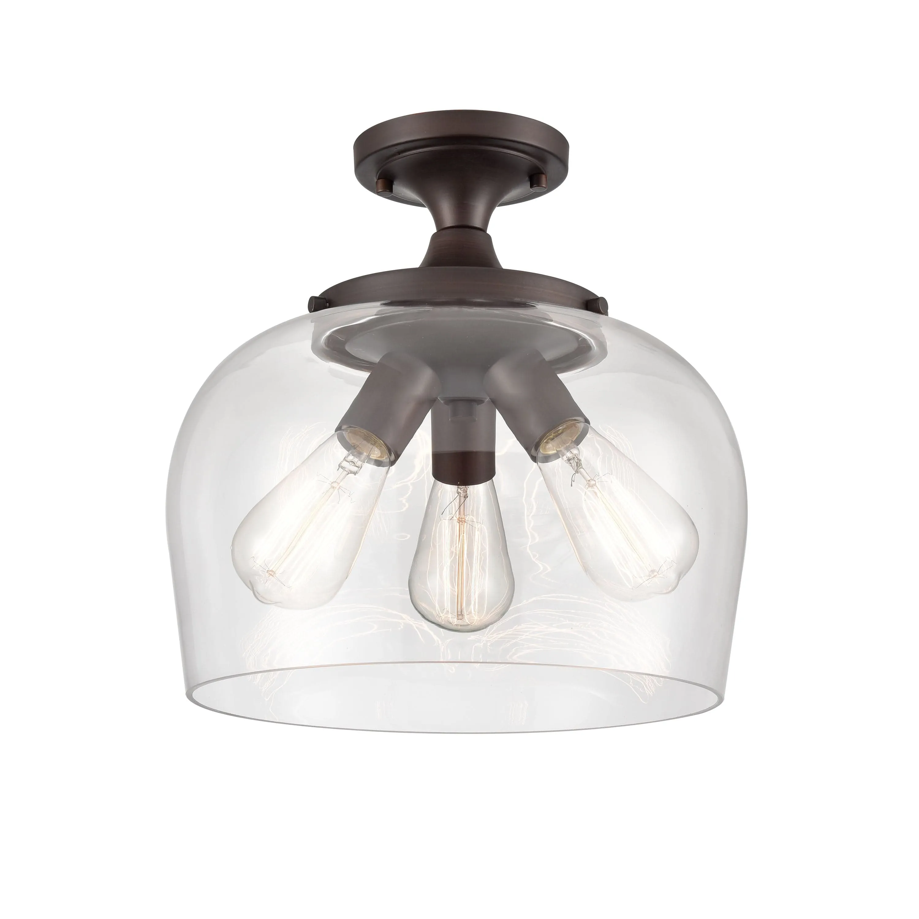 Ashford Semi-Flush Mount Fixture - Rubbed Bronze - Clear Glass - 13in. Diameter - E26 Medium Base