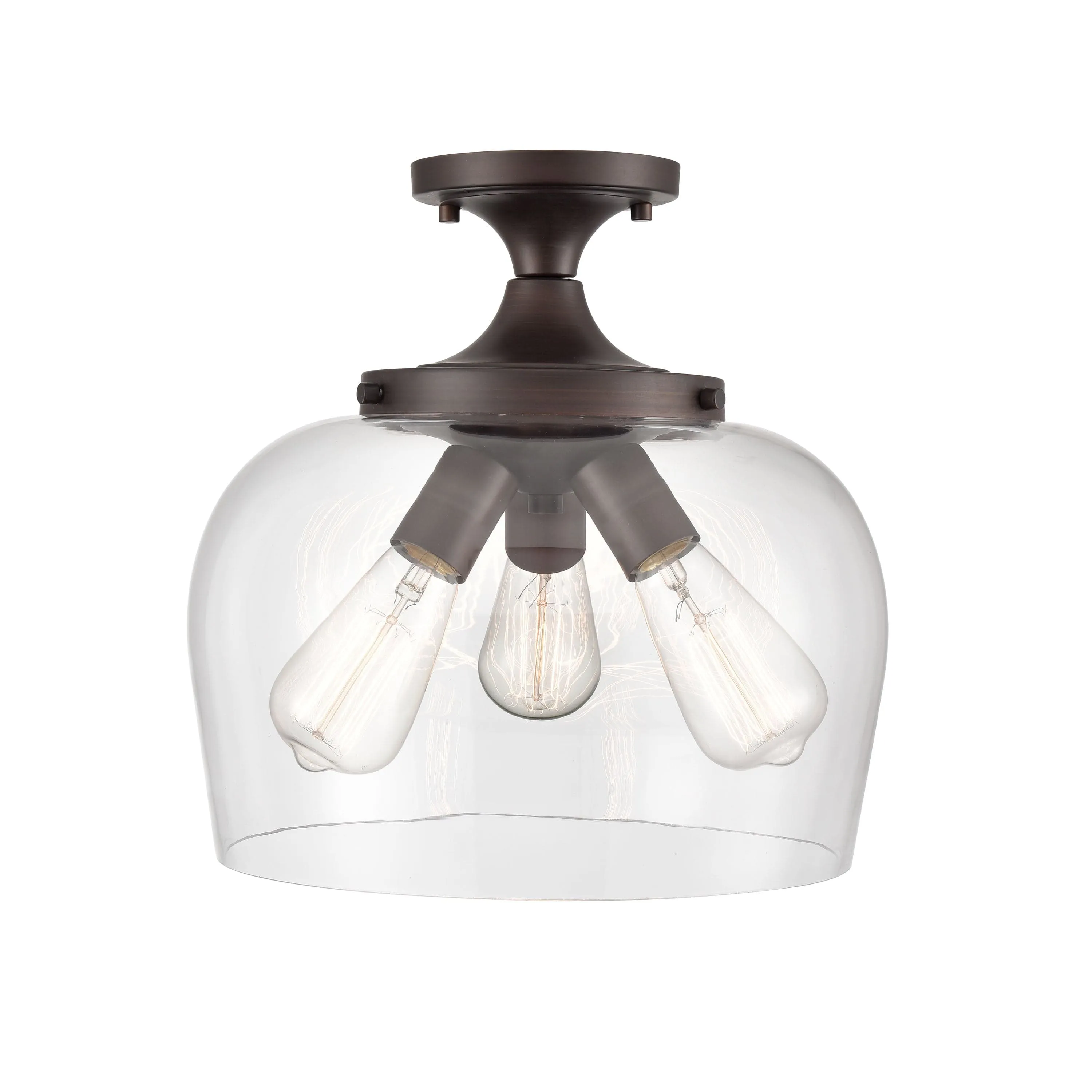 Ashford Semi-Flush Mount Fixture - Rubbed Bronze - Clear Glass - 13in. Diameter - E26 Medium Base