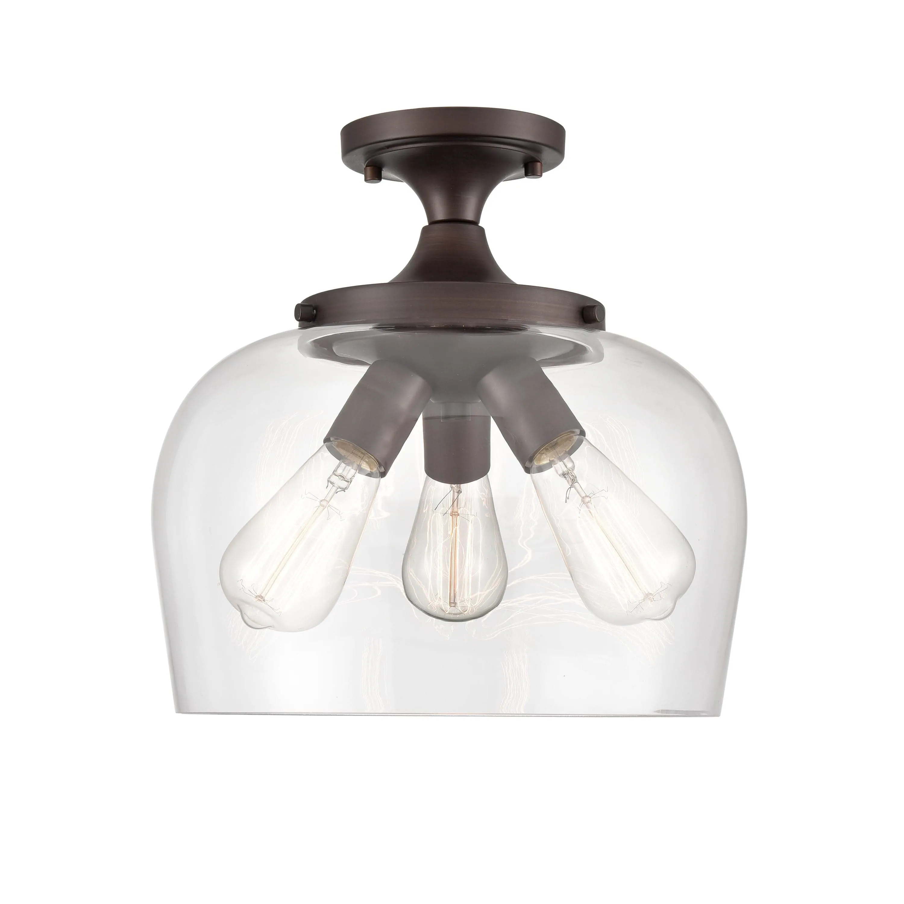 Ashford Semi-Flush Mount Fixture - Rubbed Bronze - Clear Glass - 13in. Diameter - E26 Medium Base