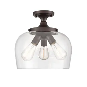 Ashford Semi-Flush Mount Fixture - Rubbed Bronze - Clear Glass - 13in. Diameter - E26 Medium Base