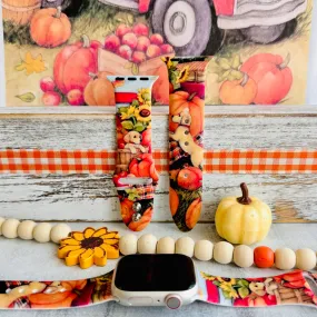 Autumn Paws & Pumpkins Print Silicone Band For Apple Watch