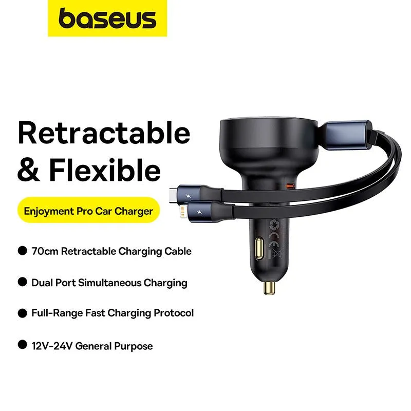 Baseus Car Charger Enjoyment USB-C with USB-C cable and Lightning 60W (black) C00057802111-00