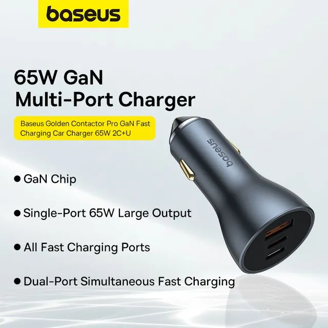 Baseus Golden Contactor Pro GaN Fast Charging Car Charger 65W 2C U- C00035202841-00