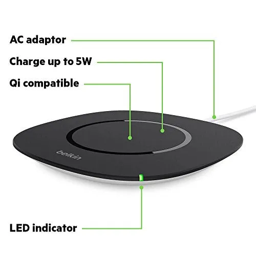 Belkin Boost Up Qi (5 W) Wireless Charger for iPhone X, iPhone 8 Plus, iPhone 8, Samsung Galaxy S9 /S9 and other Qi Enabled Devices (Qi-Certified Inductive Charging Pad) AC Adapter Included, Black