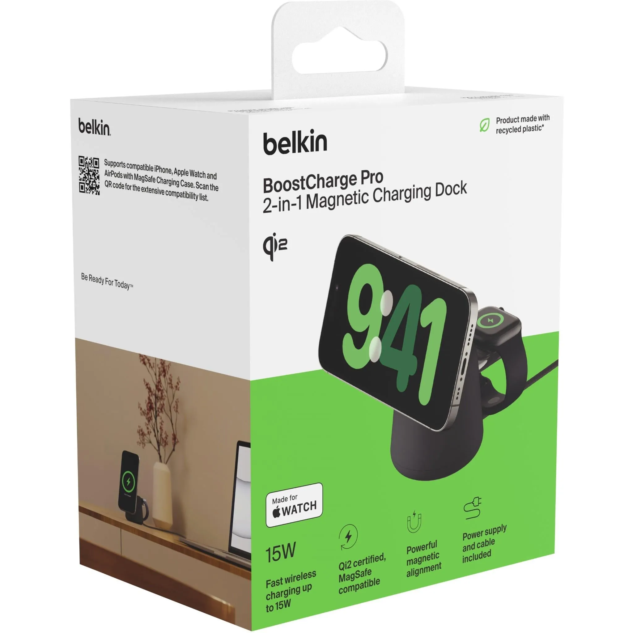 Belkin BoostCharge Pro 2-in-1 Wireless Charging Dock with Qi2 15W (Charcoal)