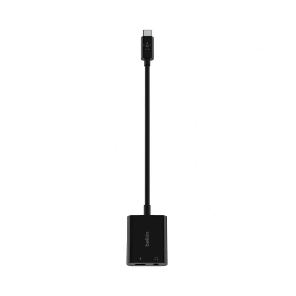 Belkin ROCKSTAR 3.5mm Audio plus USB-C Charge Adapter Black