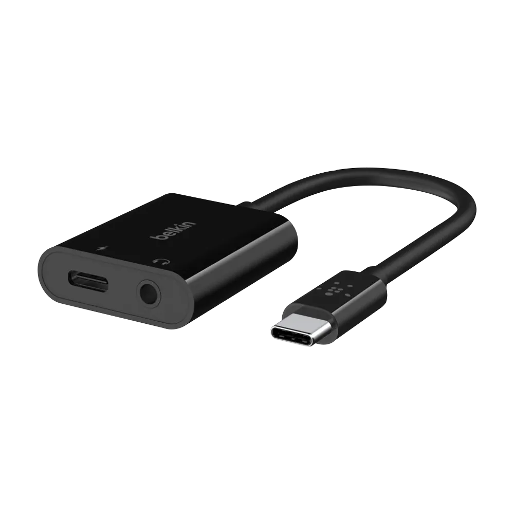 Belkin ROCKSTAR 3.5mm Audio plus USB-C Charge Adapter Black