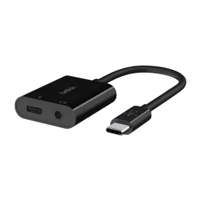 Belkin ROCKSTAR 3.5mm Audio plus USB-C Charge Adapter Black