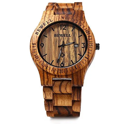 Bewell ZS - W086B Wood Men Watch Analog Quartz Movement Date Display(zera wood )