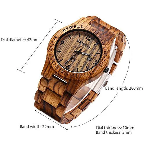 Bewell ZS - W086B Wood Men Watch Analog Quartz Movement Date Display(zera wood )