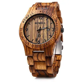 Bewell ZS - W086B Wood Men Watch Analog Quartz Movement Date Display(zera wood )