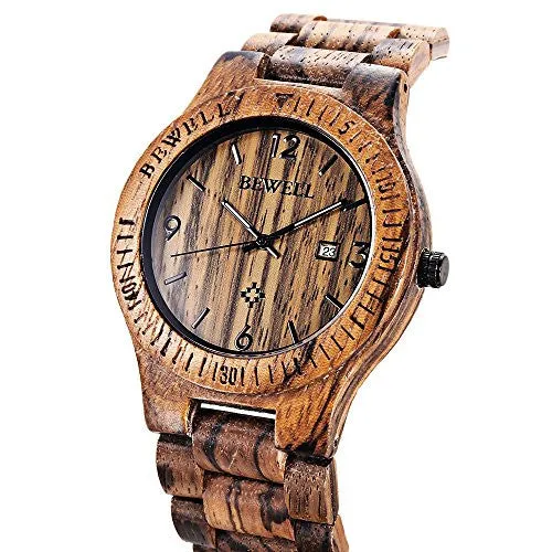 Bewell ZS - W086B Wood Men Watch Analog Quartz Movement Date Display(zera wood )