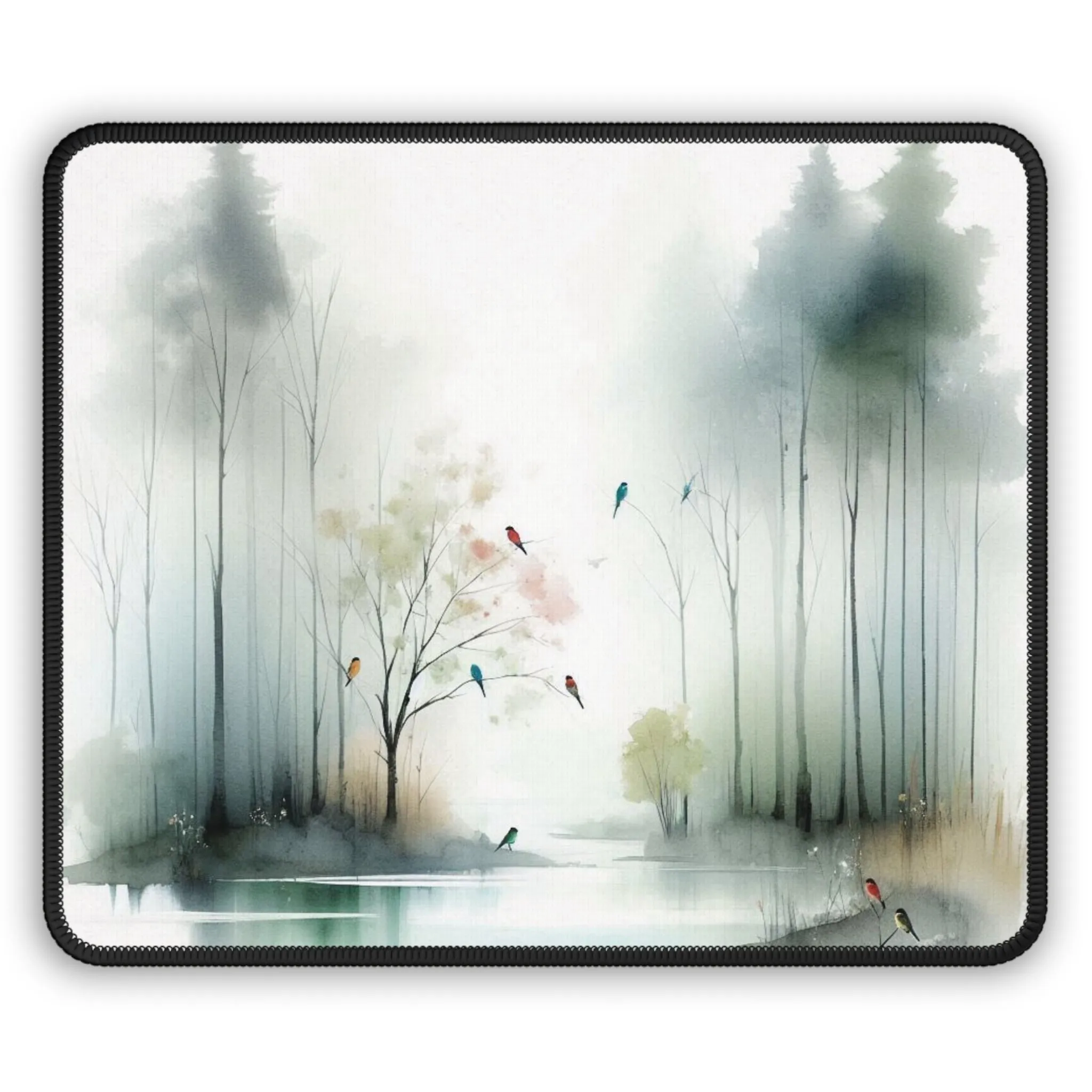 Birds landing on branches in the forest in winter with watercolour effect Gaming Mouse Pad