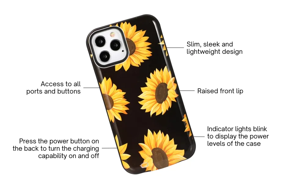 Black Sunflower Battery Case