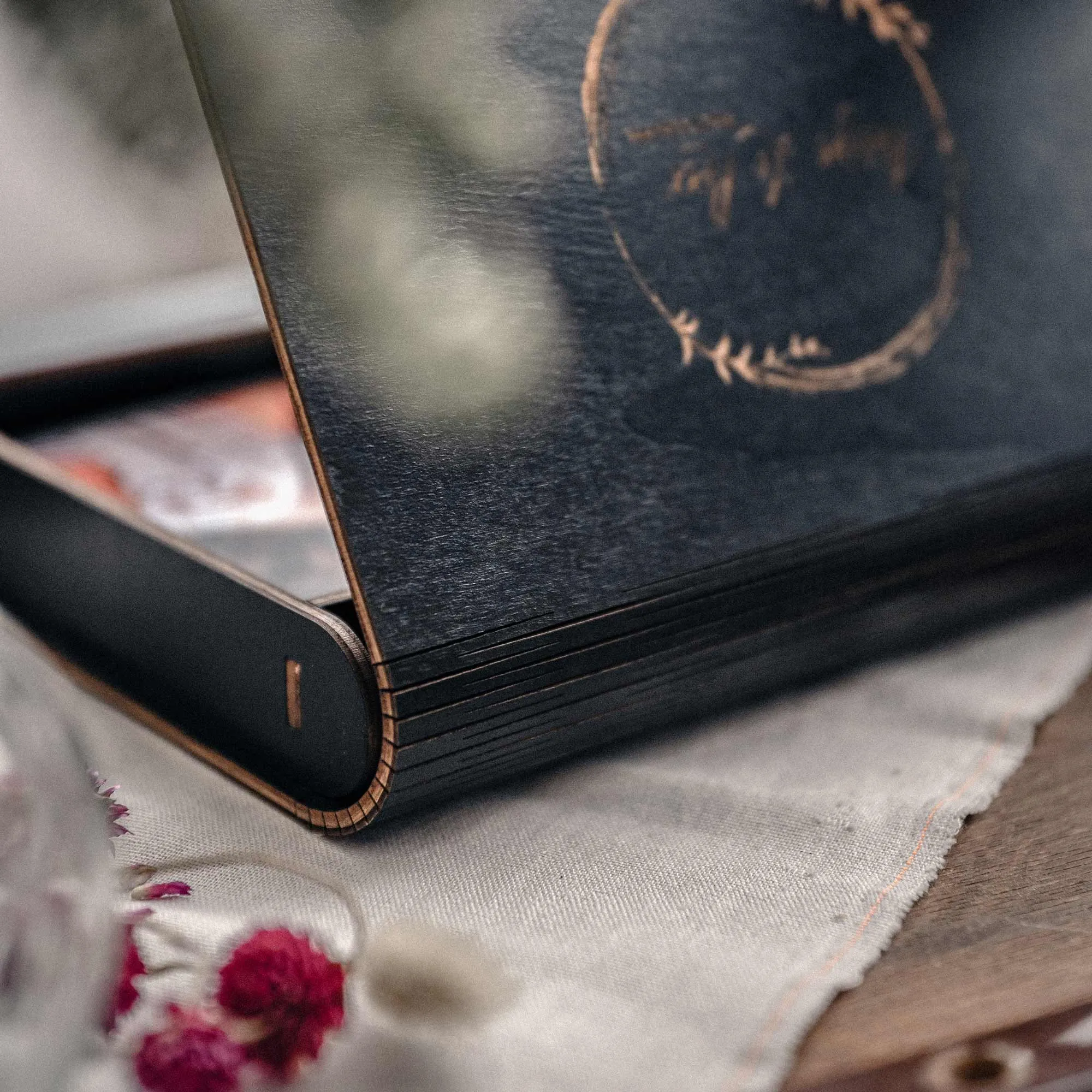 Black Wooden Box for Wedding Photo Presentation