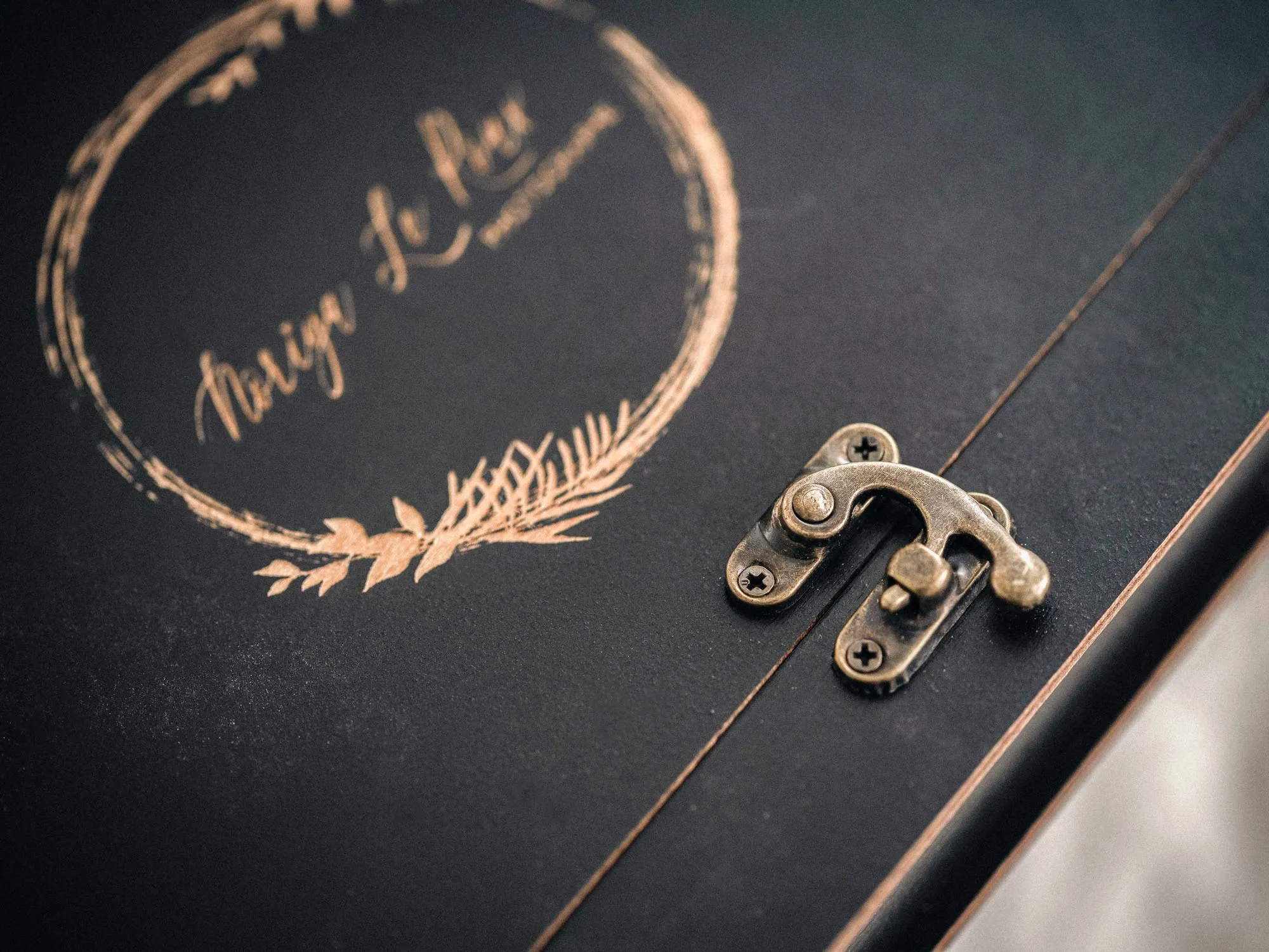 Black Wooden Box for Wedding Photo Presentation