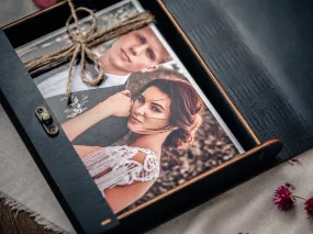 Black Wooden Box for Wedding Photo Presentation