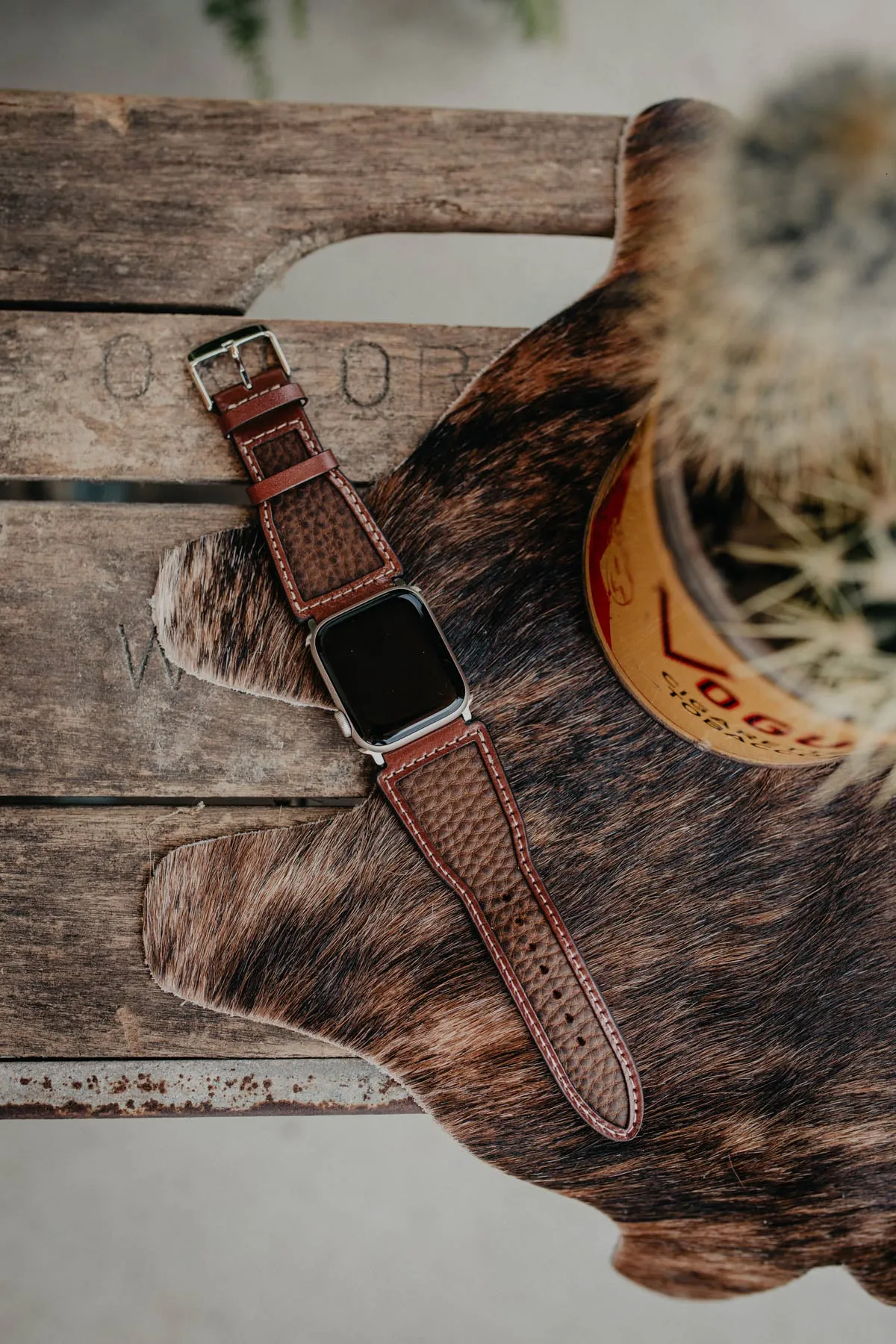 Brown Leather Watch Band with Embossed Inlay (Size 42-44mm)