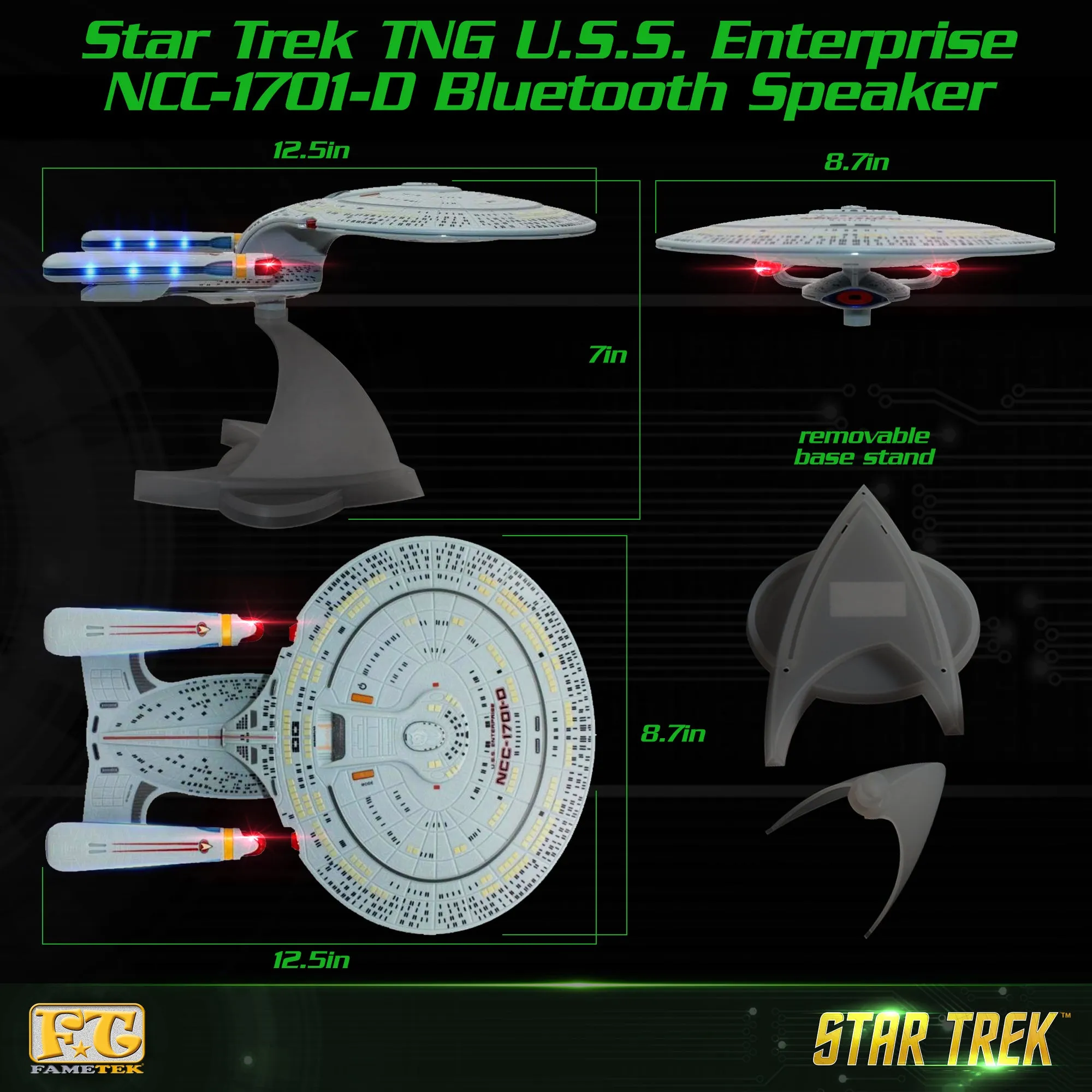 BUNDLE - Star Trek U.S.S. Enterprise 1701-D – Enterprise Replica Bluetooth Speaker with TOS Command Logo Powerbank