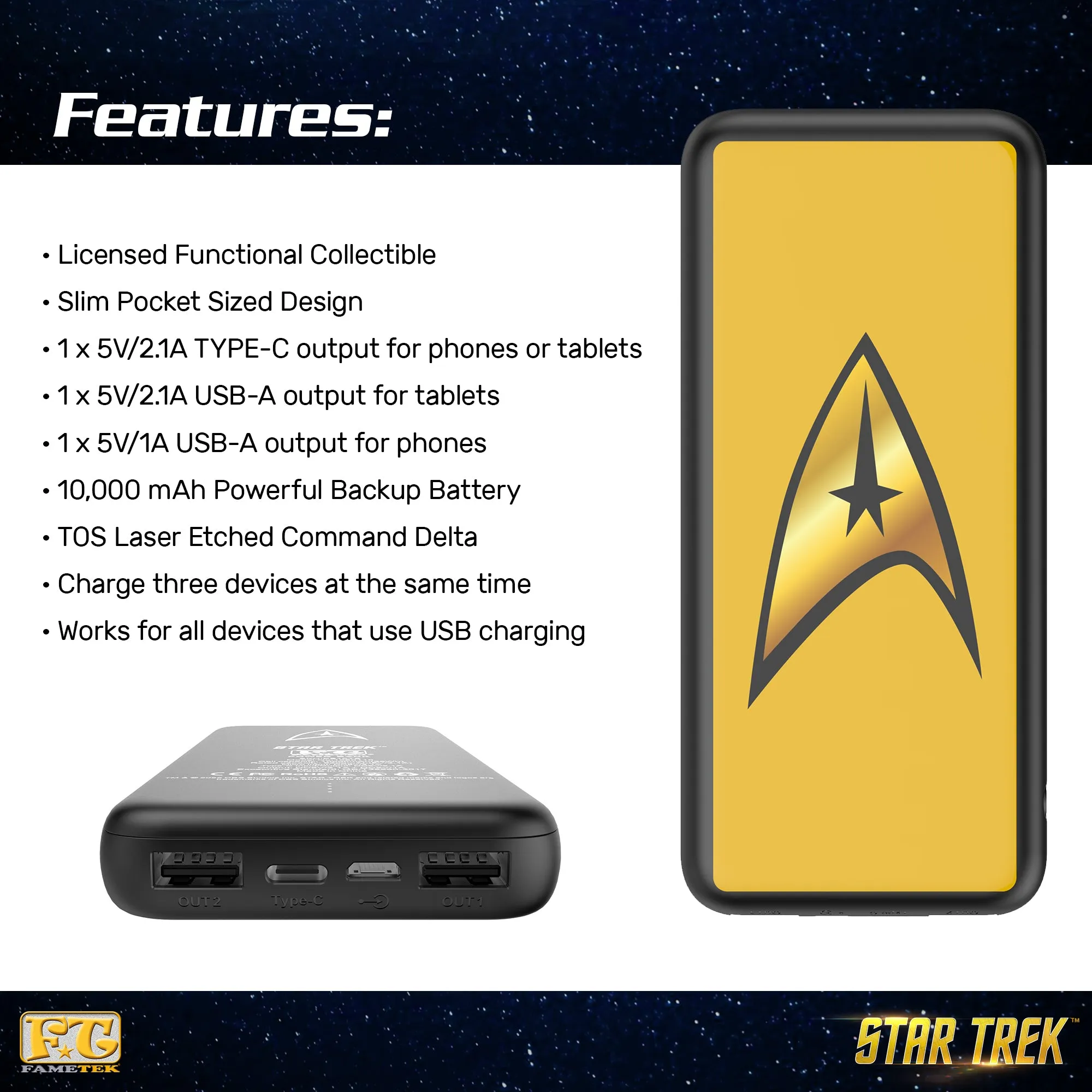 BUNDLE - Star Trek U.S.S. Enterprise 1701-D – Enterprise Replica Bluetooth Speaker with TOS Command Logo Powerbank