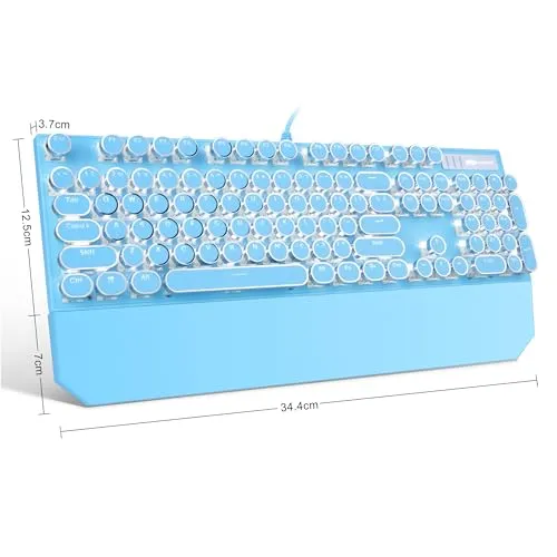 Camiysn Typewriter Style Mechanical Gaming Keyboard, Black Retro Punk Gaming Keyboard with RGB Backlit, 104 Keys Blue Switch Wired Cute Keyboard, Round Keycaps for Windows/Mac/PC