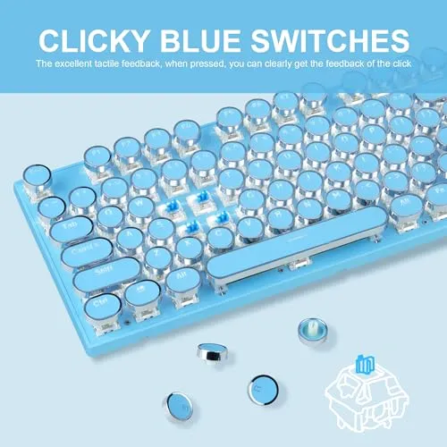 Camiysn Typewriter Style Mechanical Gaming Keyboard, Black Retro Punk Gaming Keyboard with RGB Backlit, 104 Keys Blue Switch Wired Cute Keyboard, Round Keycaps for Windows/Mac/PC