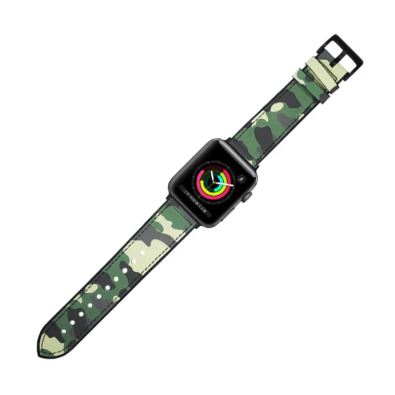 Camouflage Leather Silicone Lined Band For Apple Watch Multiple Colors Available