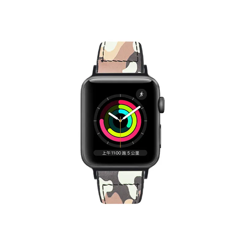 Camouflage Leather Silicone Lined Band For Apple Watch Multiple Colors Available