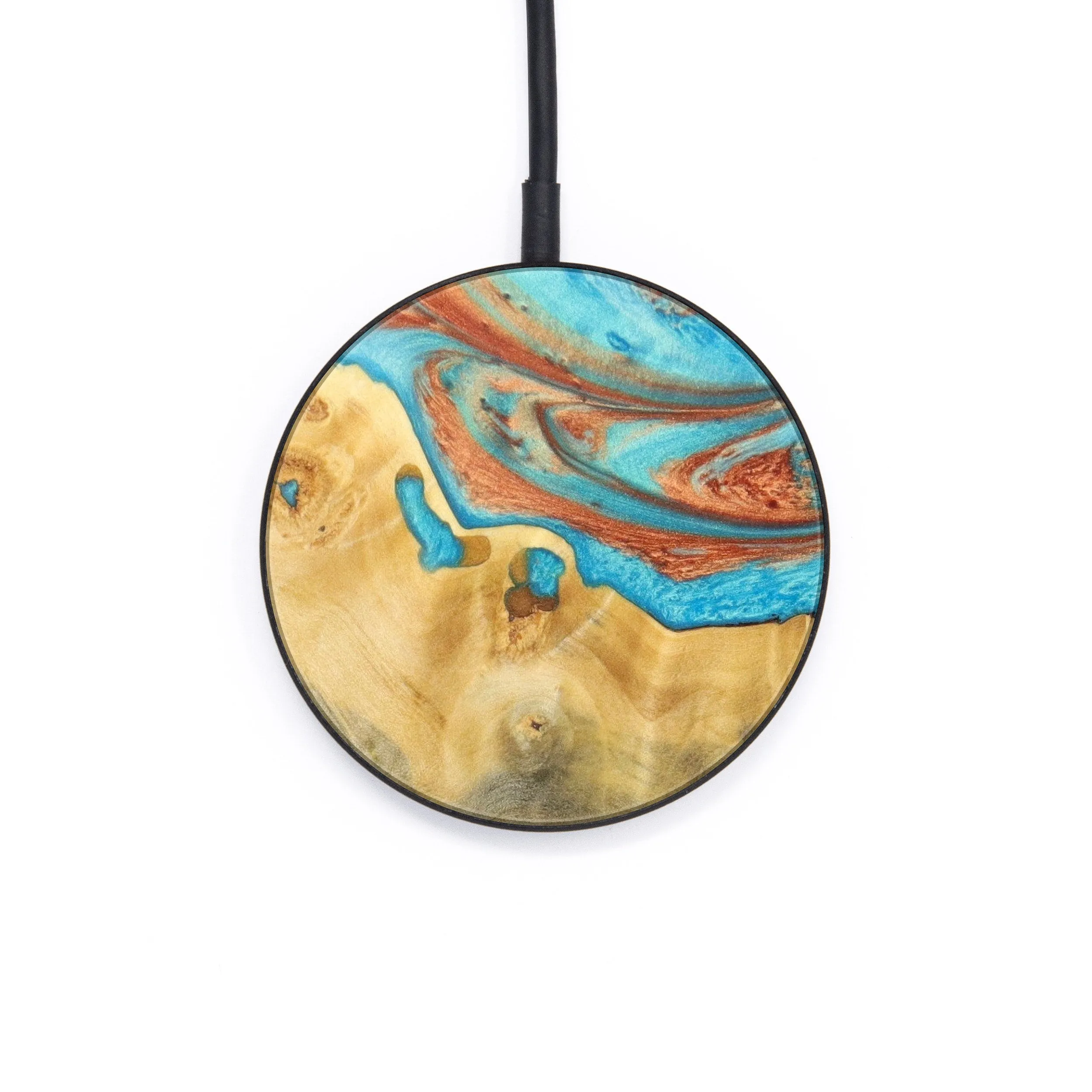 Circle Wood Resin Wireless Charger - Albert (Teal & Gold, 610135)