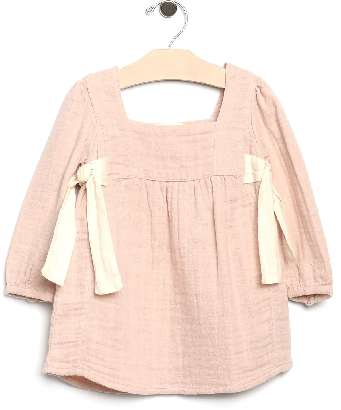 City Mouse Side Ties Muslin L/S Dress-Soft Rose