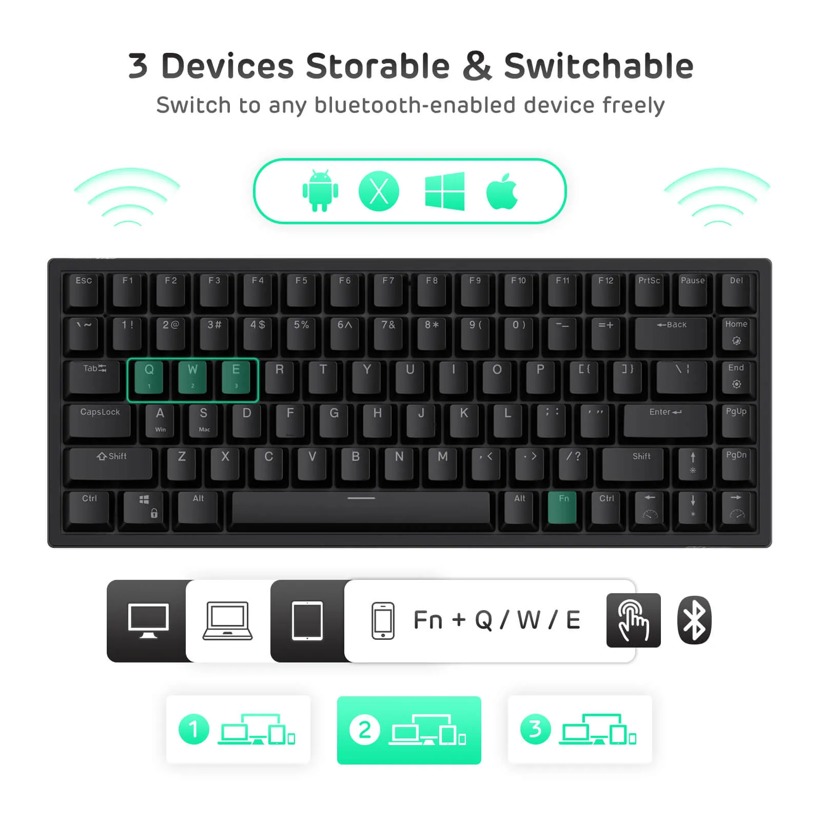 [CLEARANCE] Royal Kludge RK RK84 RGB 84 Keys Mechanical Gaming Keyboard 2.4G Wireless Bluetooth Hot-Swappable with Bluetooth 5.0