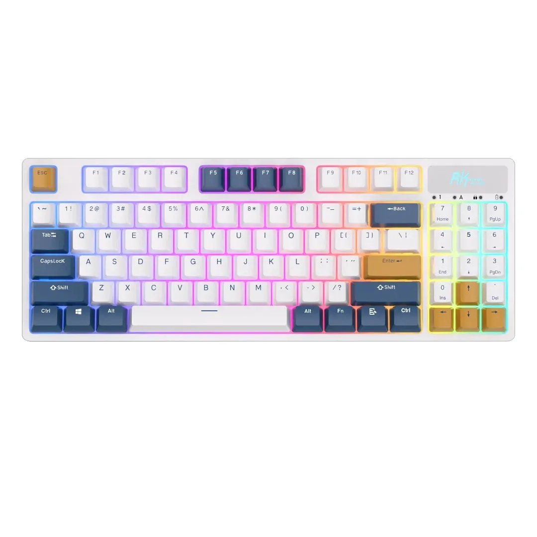 [CLEARANCE] Royal Kludge RK RK89 RGB 89 Keys Tri-Mode Mechanical Gaming Keyboard Bluetooth 5.1, 2.4Ghz Wireless and Wired with Hot Swappable Switches (Blue Clicky, Red Linear, Lemon Switch) (White)