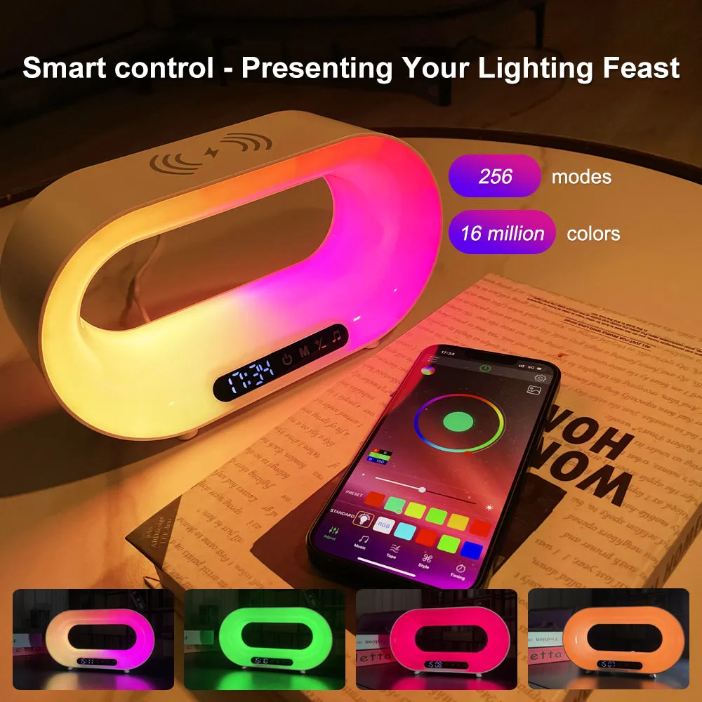 Colorful Smart Multifunction 3 in 1 Night Light: LED Light, Alarm, Wireless Charger