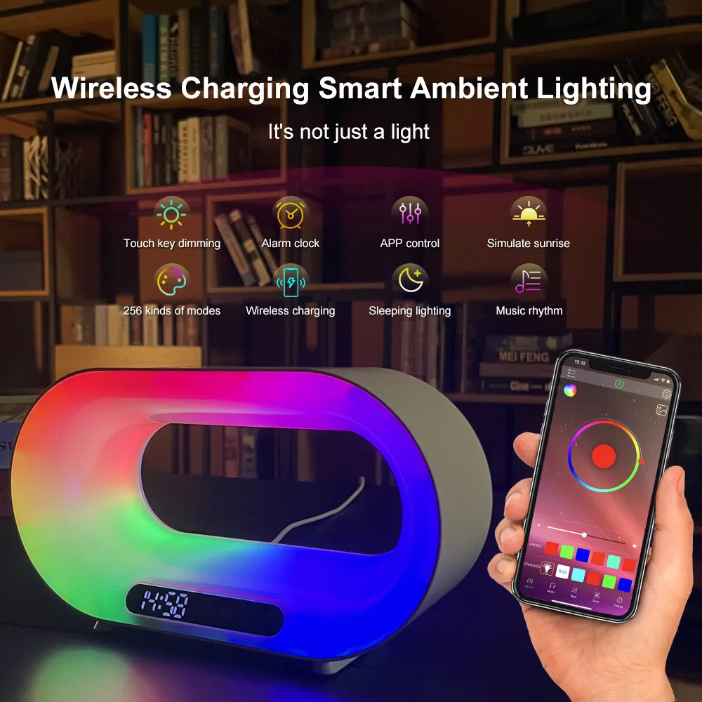 Colorful Smart Multifunction 3 in 1 Night Light: LED Light, Alarm, Wireless Charger