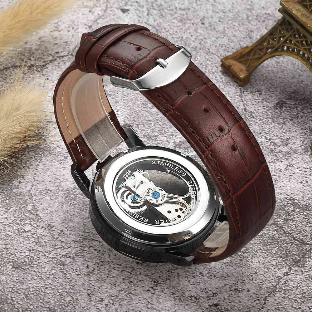 Crystal Mechanical Transparent Leather Watch