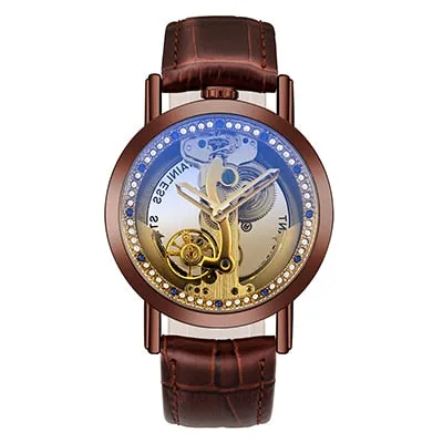 Crystal Mechanical Transparent Leather Watch