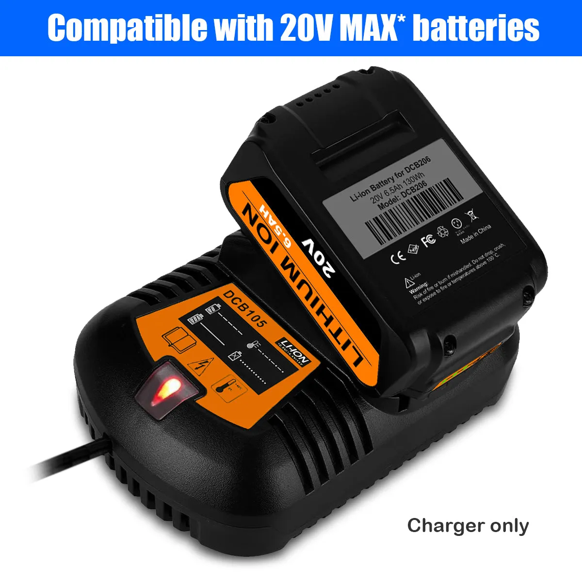 DCB105 12V 20V Battery Charger Replacement for Dewalt 12V 20V Battery Charger