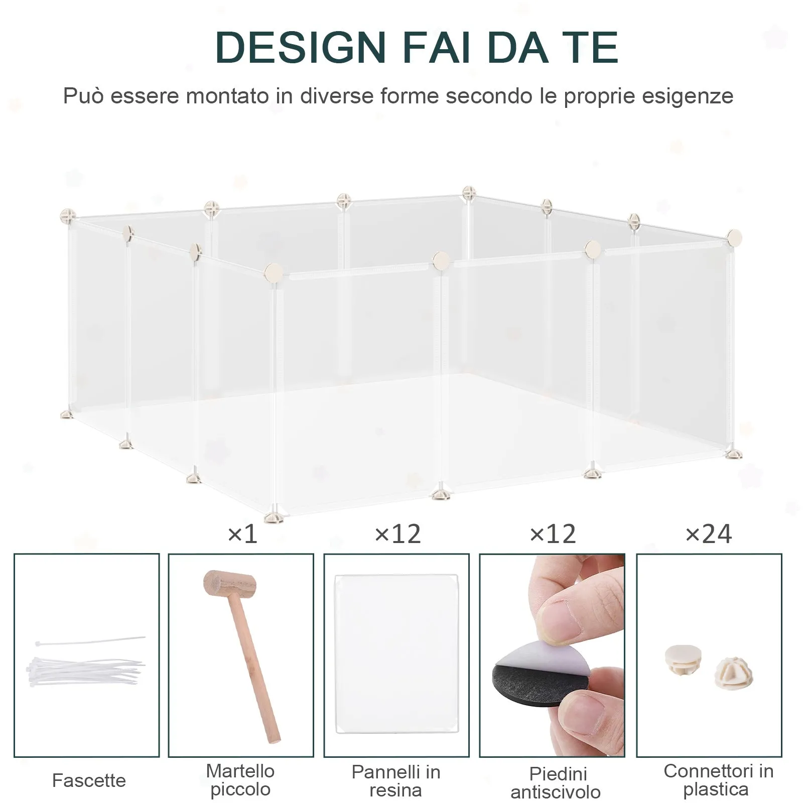 Easycomfort Recinto per Conigli, Cuccioli e Piccoli Animali Modulabile in Metallo e PP, 12 Pannelli da 35x45cm Bianco