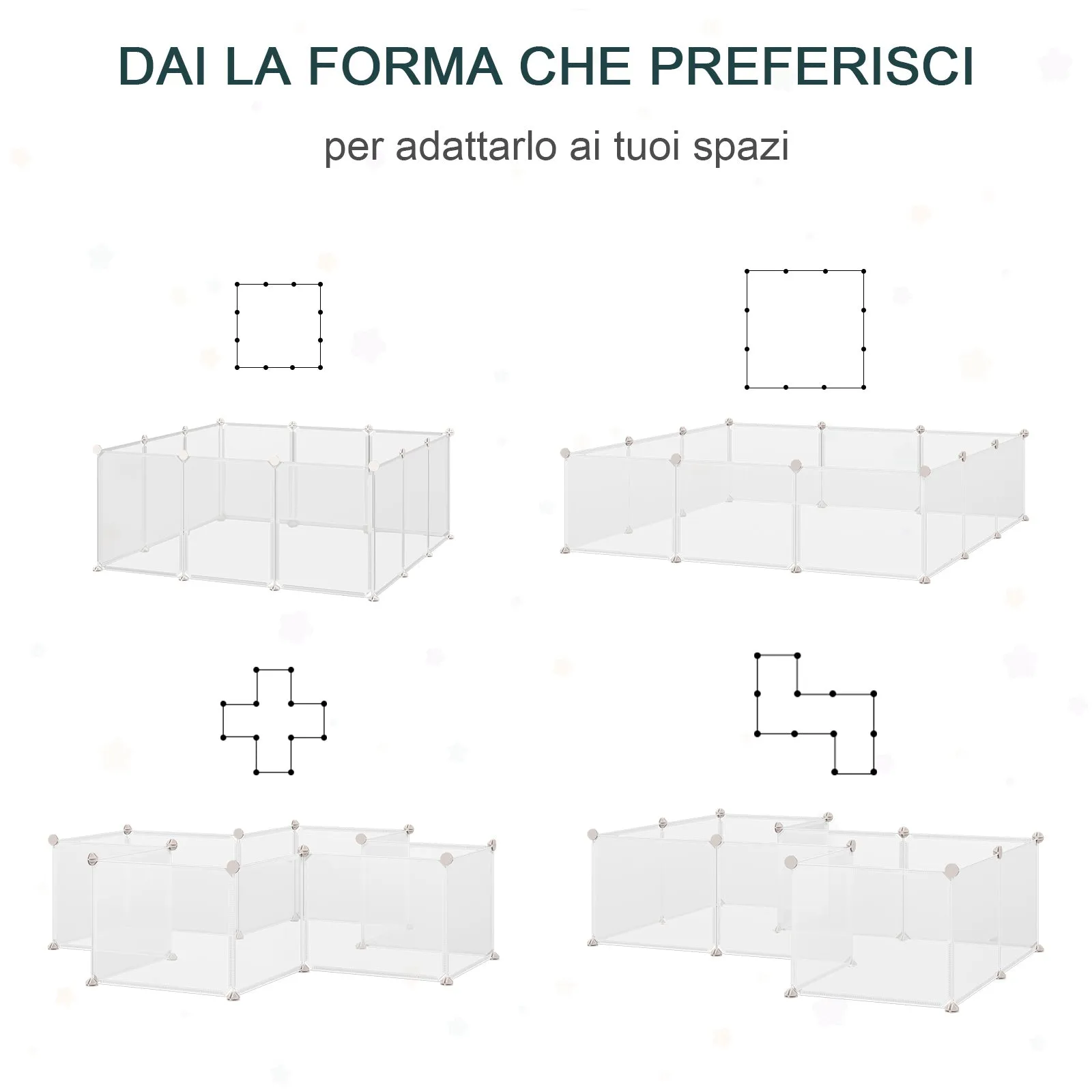 Easycomfort Recinto per Conigli, Cuccioli e Piccoli Animali Modulabile in Metallo e PP, 12 Pannelli da 35x45cm Bianco