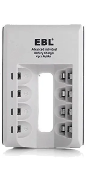 EBL LN-6420 807 4-Bay Battery Charger with Built-In Overheat and Over-Current Protection, LED Indicator Status Lights, and Micro USB Port for AA AAA Ni-MH and Ni-CD Rechargeable Batteries