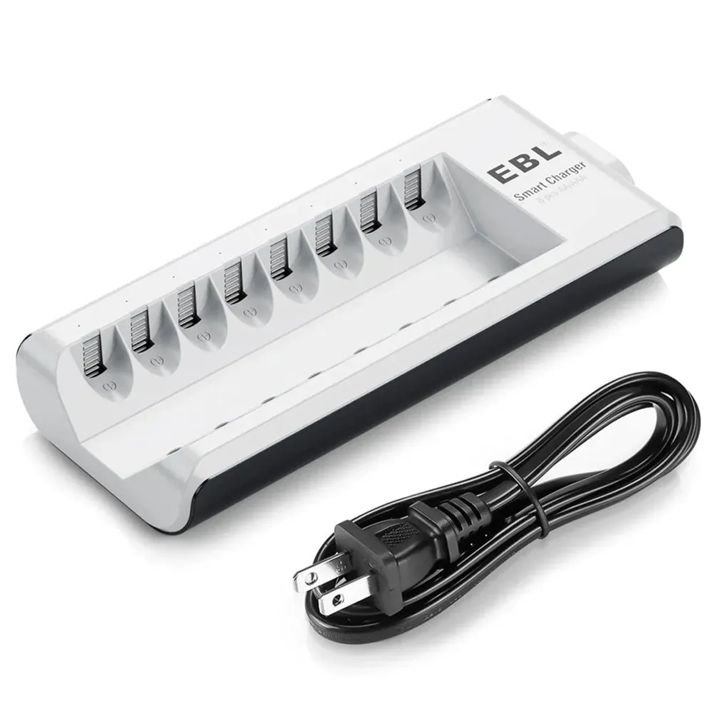 EBL LN-6499 808 8-Bay Smart Battery Charger with Individually Controlled Quick Charging Slots, Intelligent Overcharge Protection, and LED Status Indicator Lights for AA AAA Ni-MH Rechargeable Batteries