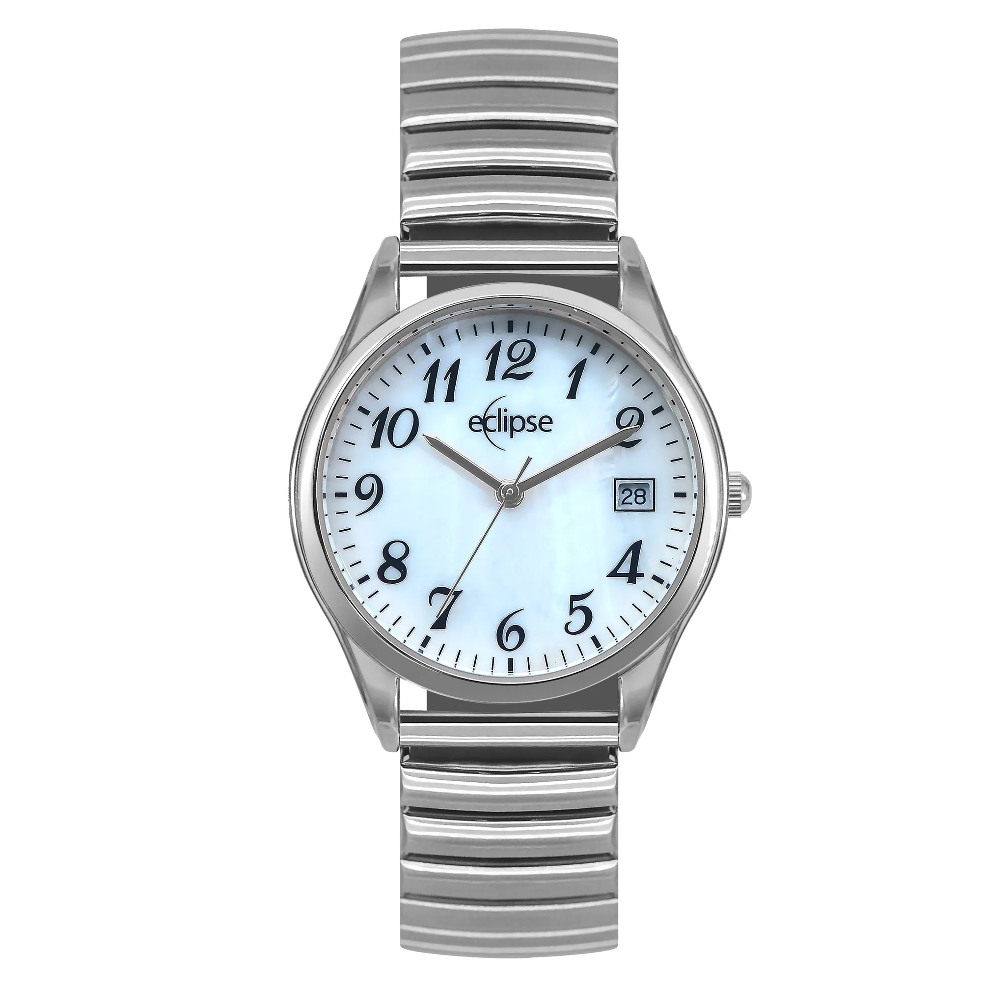 Eclipse Stainless Steel Round Dial Silver Band Watch