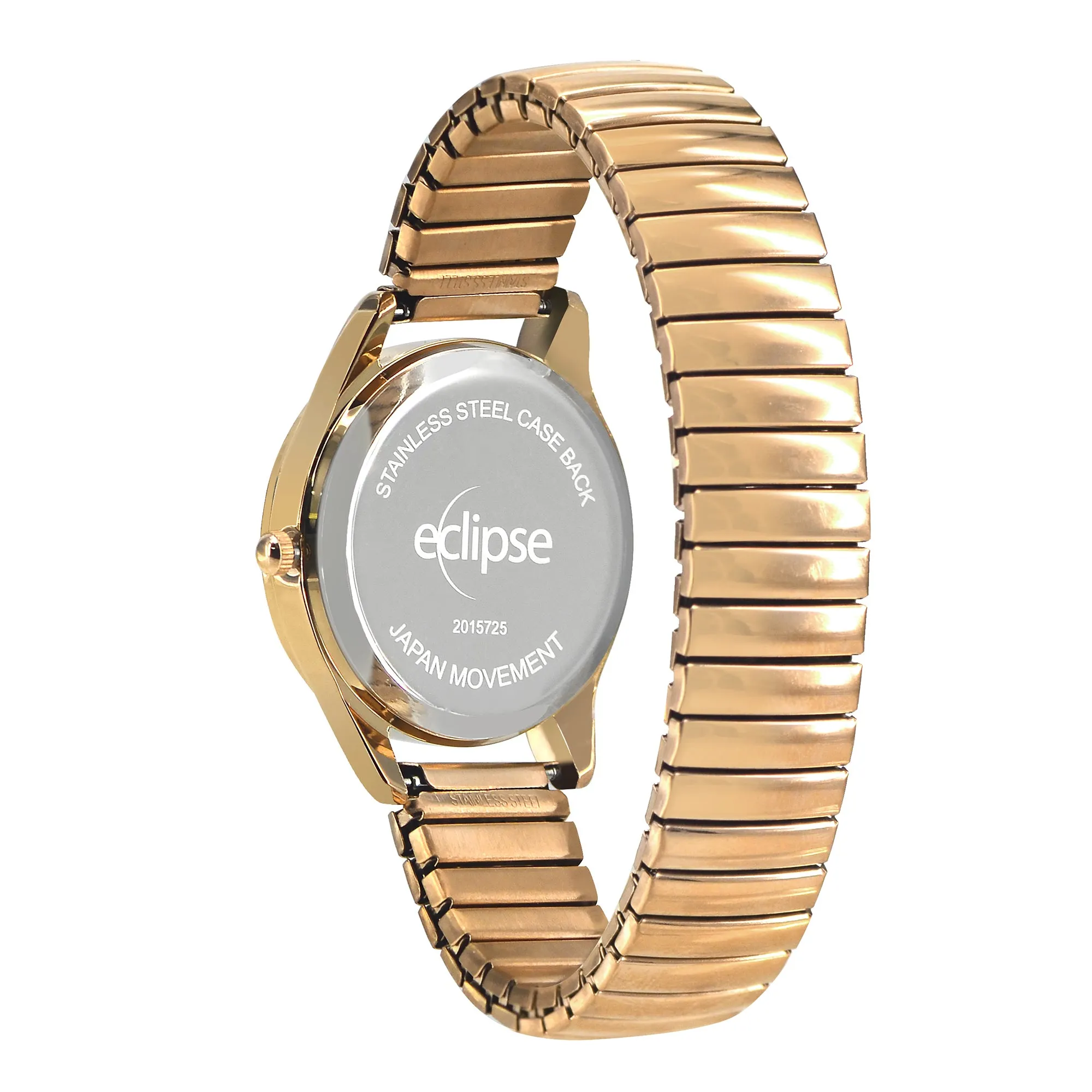 Eclipse Sterling Silver Round White Dial Gold Band Watch