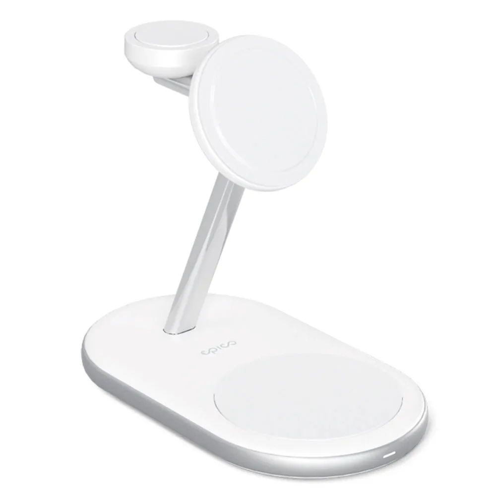 Epico Charging Stand - 3-i-1 15W Trådløs Oplader - MagSafe Kompatibel - Hvid