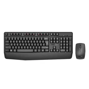 Ergonomic Wireless Multimedia Keyboard with Palm Rest and Ambidextrous Mouse